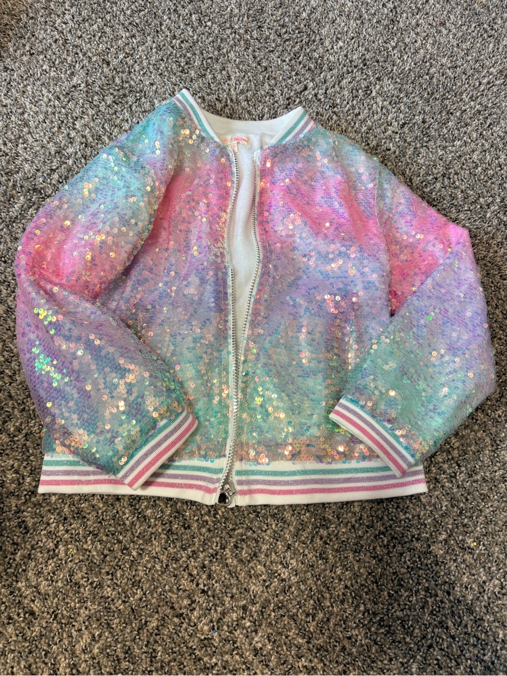 Sequin Hearts Pastel Multicolor Sequin Bomber Jacket